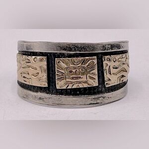 Artistic Tribal Silver & Gold Ring Sz 7